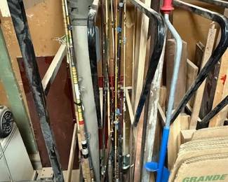 Fishing pole. Ice auger. 