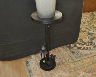 Anthropology brown leather coffee table  -  9' long custom charcoal linen coach by amber Lewis Interiors