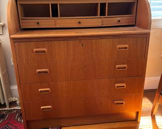Danish mid-century roll top desk with key