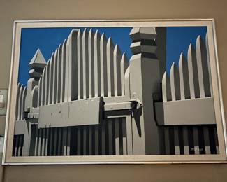Realist painting of fence, signed