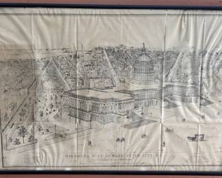 Antique framed bird’s-eye view of DC