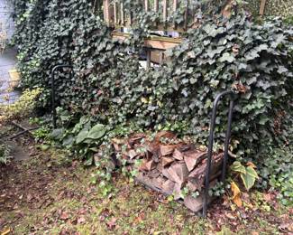 Firewood and metal firewood rack