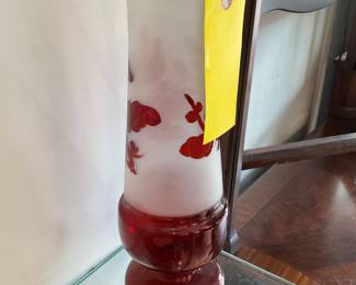 Ruby red etched glass vase $17.50 + tax