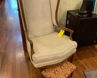 Cream and wood upholstered accent chair 