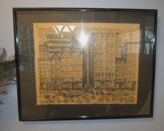 Art by Caffey Charcoal City Scene on the Washington Post paper (Unique)
