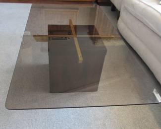 MCM cube table with brass rungs and glass top