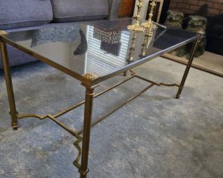 Hollywood regency style brass, black granite coffee table