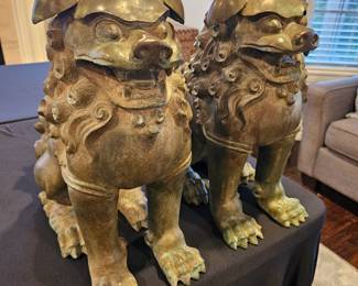 Large Chinese bronze Foo Dogs
