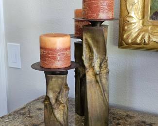Rare Thomas Roy Markusen set of 3 Brutalist copper candlesticks (2 sets available)