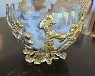 Cayen Home Mercury glass bowl encased in Brutalist-Inspired brass casting
