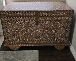 Extra large wooden chest with bone inlay