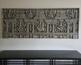 Monumental carved wood wall panel Frieze, India