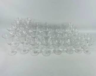 Vintage Etched Stemware: (8) fluted wine glasses, (1) fluted cocktail glasses, (8) fluted sherbert glasses, and (7) fluted cordial glasses. Shipping-NO