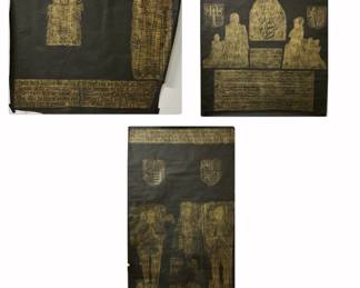 This unique lot features a captivating collection of brass rubbings, showcasing detailed impressions of historical memorial plaques and figures—each piece rich with character and artistry, perfect for history buffs, collectors, or anyone drawn to medieval and ecclesiastical art. Shipping-NO