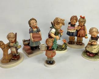 M.J. Hummel Figurines: "The Florist" #349/0, "Busy Student" #367, "Happy Birthday" #176/0, "Prayer Before Battle" #20, and more; ranging from H 3 1/2"- 5 1/2". Some crazing Shipping-YES