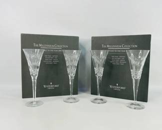 This lot features two pairs of Waterford Crystal Millennium Collection toast flutes 'Peace' and 'Prosperity'—beautifully crafted to represent cherished hopes for the new millennium. Shipping-YES