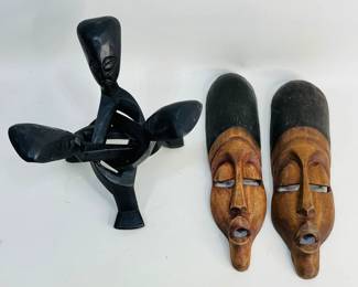 African Carvings, (1) Unity Carving H 9 1/2" X W 9" X D 9", (2) AWA Twins Wooden H 16 1/4". Shipping-YES