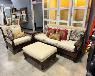 Wooden Sofa Set with Arm Chair and Ottoman Orlando Estate Auction