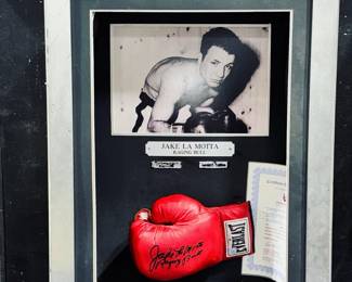 Jake Motta Signed and Certified Boxing Glove in Shadowbox Orlando Estate Auction