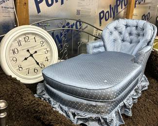 Chaise lounger.  Rug.  Daybed. Clock