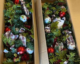 Two 6ft Prelit Burgundy And White Garlands