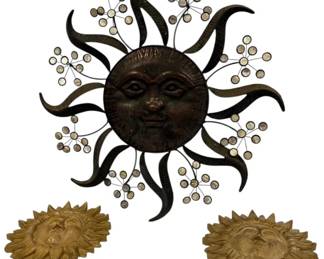Large Metal Sun Two Ceramic Suns Hanging Wall Decor