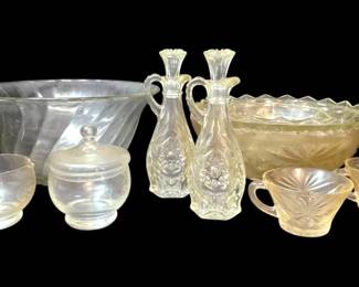 Clear Glass Bowls, Cups, Oil Bottles
