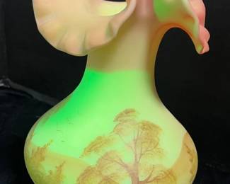 009 Fenton Burmese Uranium Glass Vase, Hand Painted