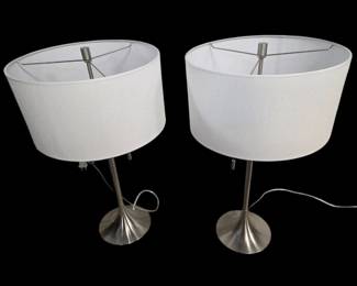 Two Comtemporary 2 Bulb Silver Table Lamps Both Work