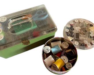 Vintage Sewing Kit, Thread, Needles, More