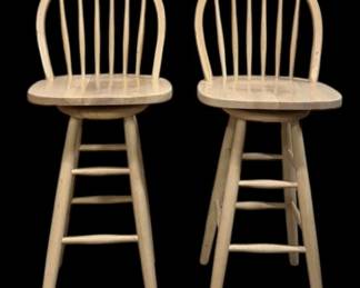 Two Wooden Swivel Bar Stools
