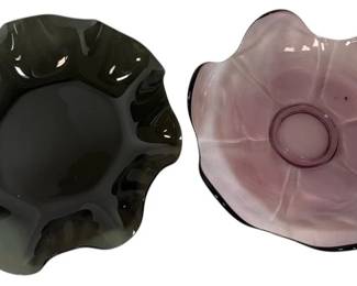 MidCentury Smoked Glass, Amethyst Glass Centerpiece Bowls 