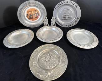 Vintage Commemorative Pewter Plates, Pewter Napkin Rings, More