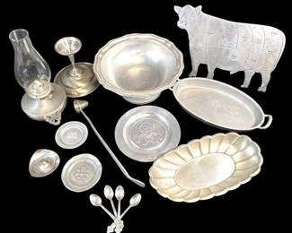 Pewter Fruit Bowl, Dishes, Candle Holders, Rolex Spoons, More