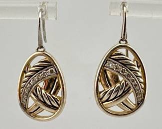 David Yurman Papyrus Crossover sterling, diamond earrings