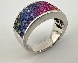 Sterling silver with channel set ombre sapphires ring
