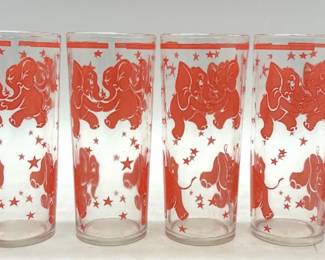 Lot of 7 vintage pink elephant glasses by Libbey