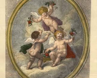 Set of 4 colored engravings of the 4 seasons