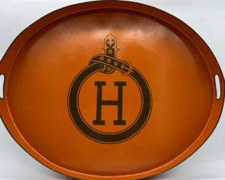 Hermes inspired large decorative painted metal tray