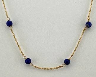14kt gold chain with lapis lazuli beads
