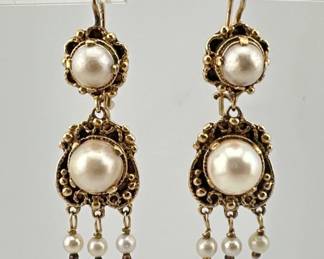 14kt vintage pearl drop earrings