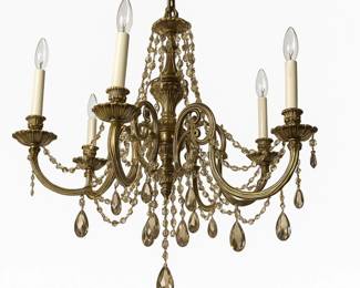Brass and amber glass prism chandelier