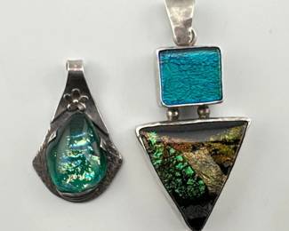 Pair of sterling silver and Dichhroic glass pendants