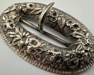 Sterling silver repousee belt buckle