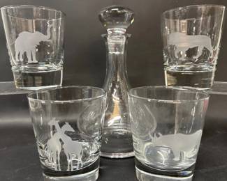 Decanter, rocks glasses