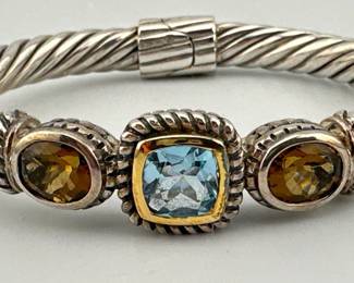 14kt, sterling topaz, smoky quartz cuff