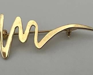 14kt Modernist squiggle pin