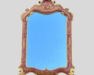 Gorgeous red and gilt Italian Chinoserie mirror