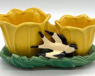 McCoy Mid Century double tulip planter with bird