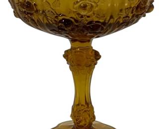 709 - Fenton Cabbage Rose Amber Compote 8"
